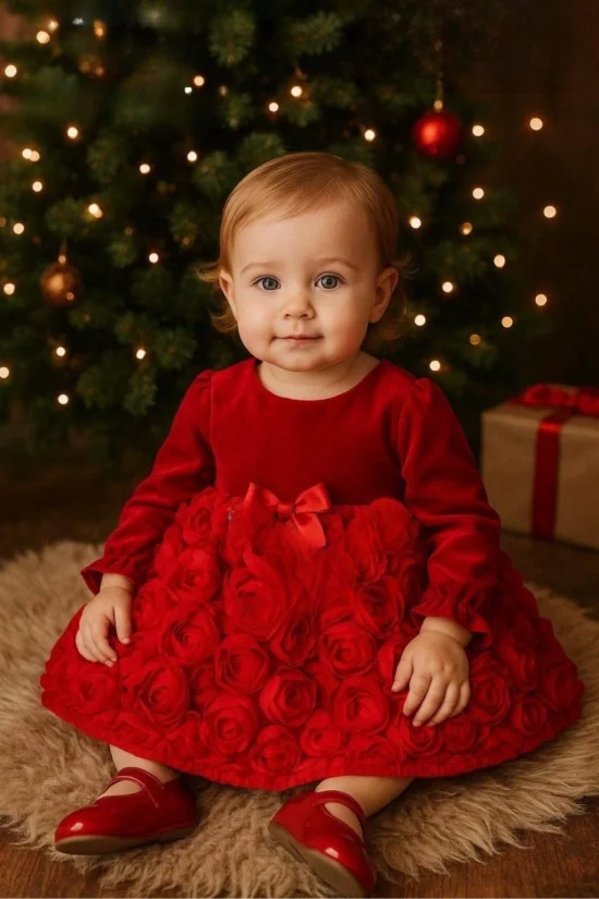 Рокли и Официални дрешки Детска Рокля в червен цвят