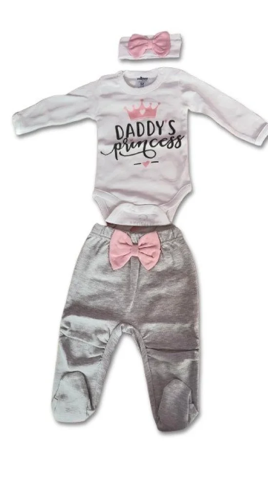 Комплект от бяло боди,ританка и лента  