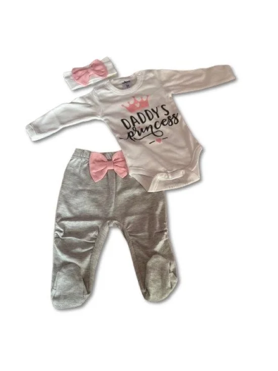 Комплект от бяло боди,ританка и лента  