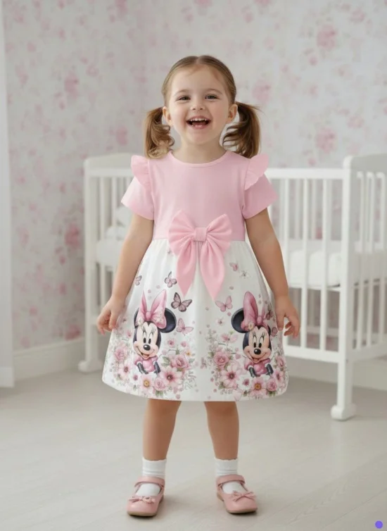 Рокли и Официални дрешки Рокля Мини Маус с къс ръкав в Розово