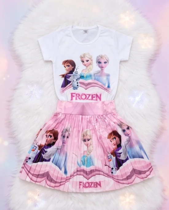 Рокли Детски Комплект от пола и блузка  Frozen в розово