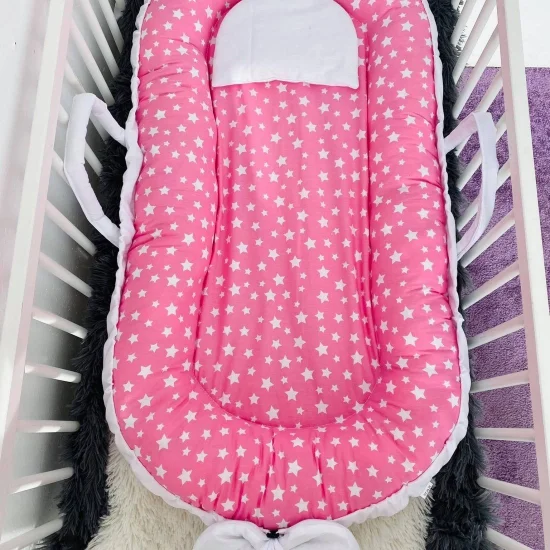 Бебешки Гнезда Гнездо за бебе в розово със звездички